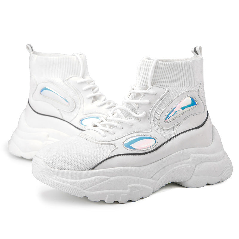 Thick bottom increase shoes couple high help flying woven white shoes platform shoes Best YouTube Store