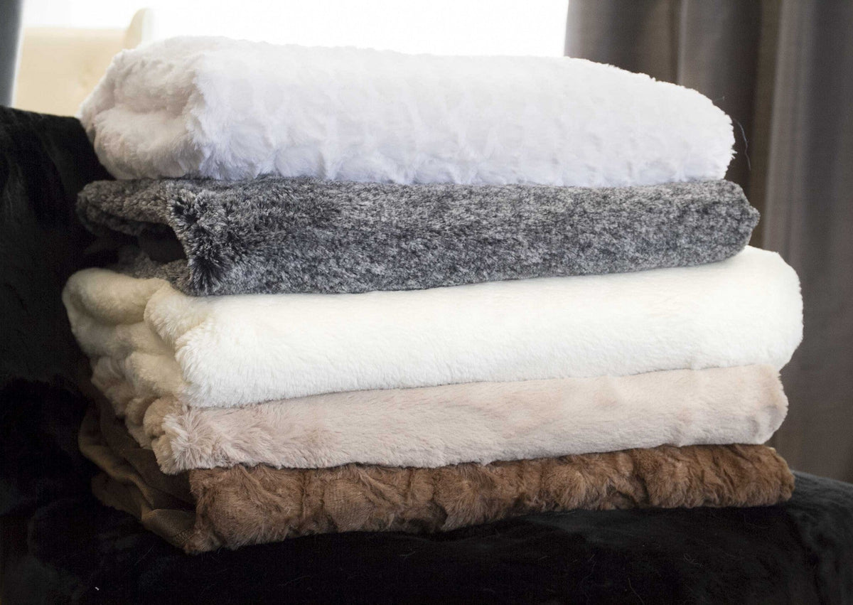 50" X 70" Ivory Faux Fur Plush Throw Blanket with Embroidery LuxuryLifeWay Online Store