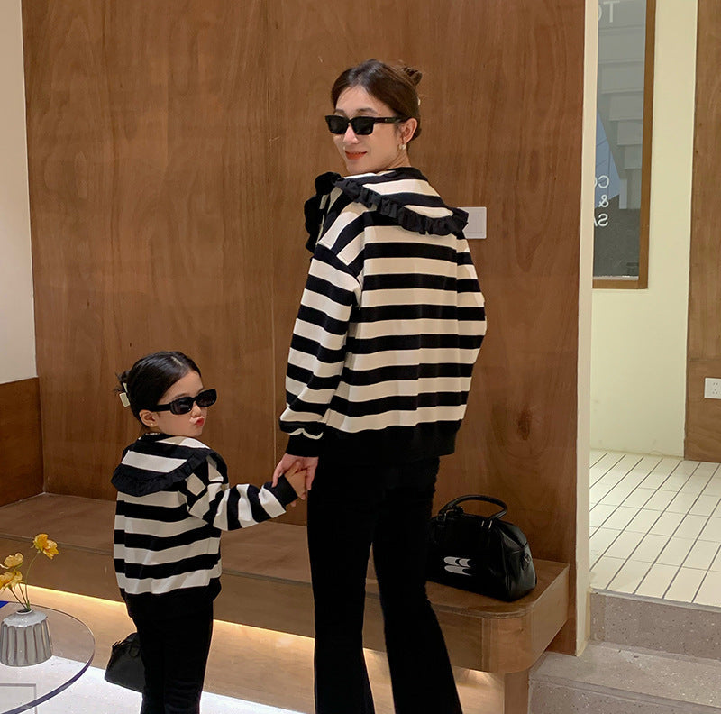 Mother And Daughter Long-sleeved Striped Sweater Two-piece Parent-child Suit LadyShow.Store