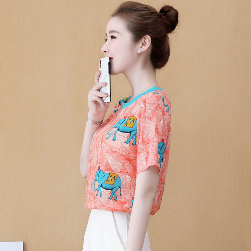 Sweet Chiffon Printed T-Shirt NorixaFashion.com