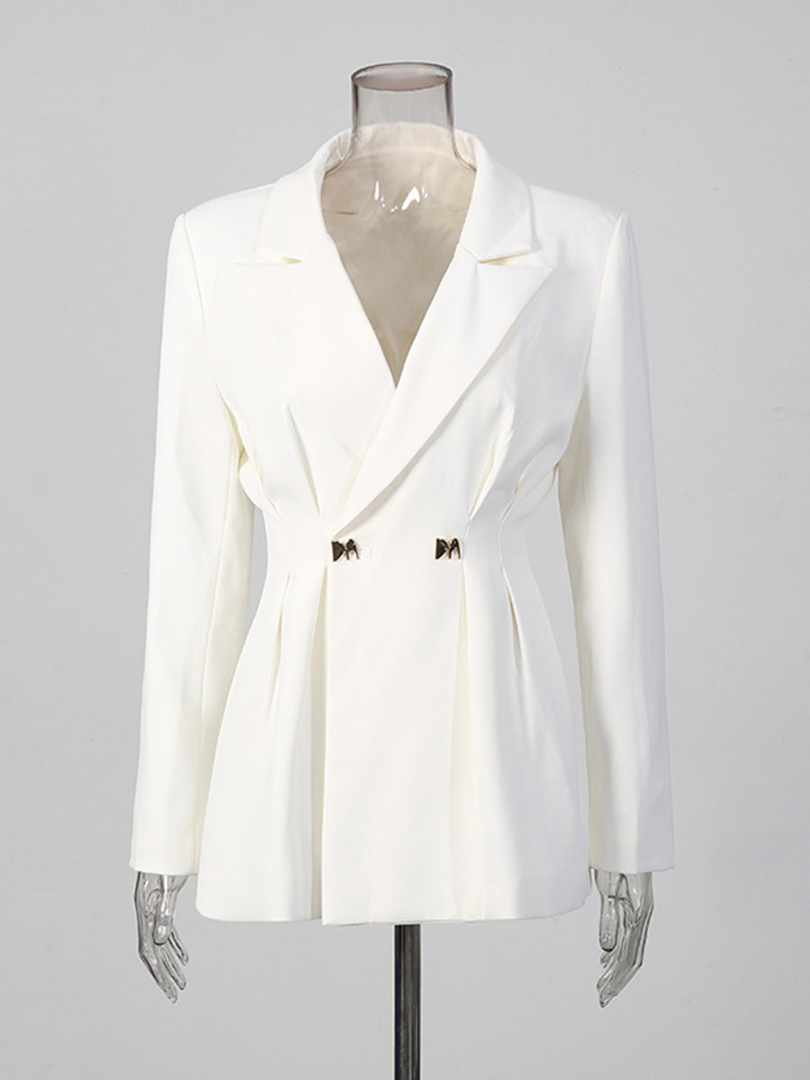 Solid-color Long-sleeve Fitted Blazer & High-waisted Straight-leg Trousers Set NorixaFashion.com