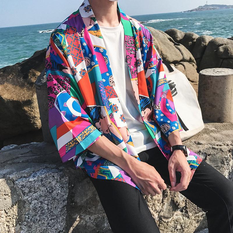 Japanese Style Kimono Jacket Men 2021 Summer Sleeve Men's Kimono Jackets harajuku men's cardigan outwear