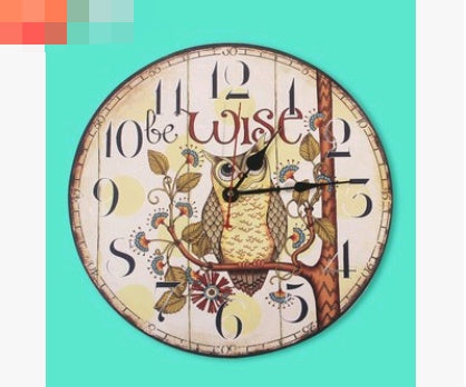 European and American style rustic wall clock owl series wall clock retro wall clock PearlNestDecor.com