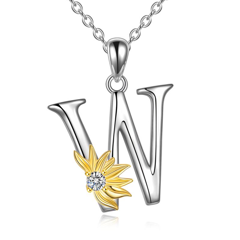 Sterling Silver Initial Alphabet Sunflower A Letter Script Name Pendant Necklace LadyShow.Store