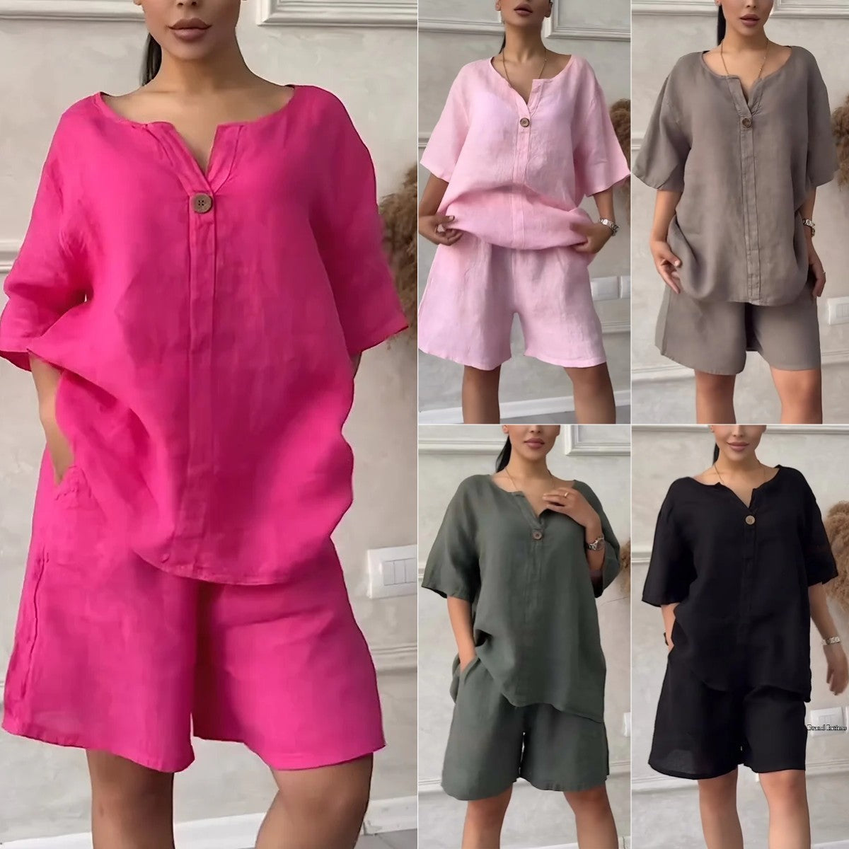 Cotton-linen Shirt Set With High-waisted Loose Shorts For Women LadyShow.Store