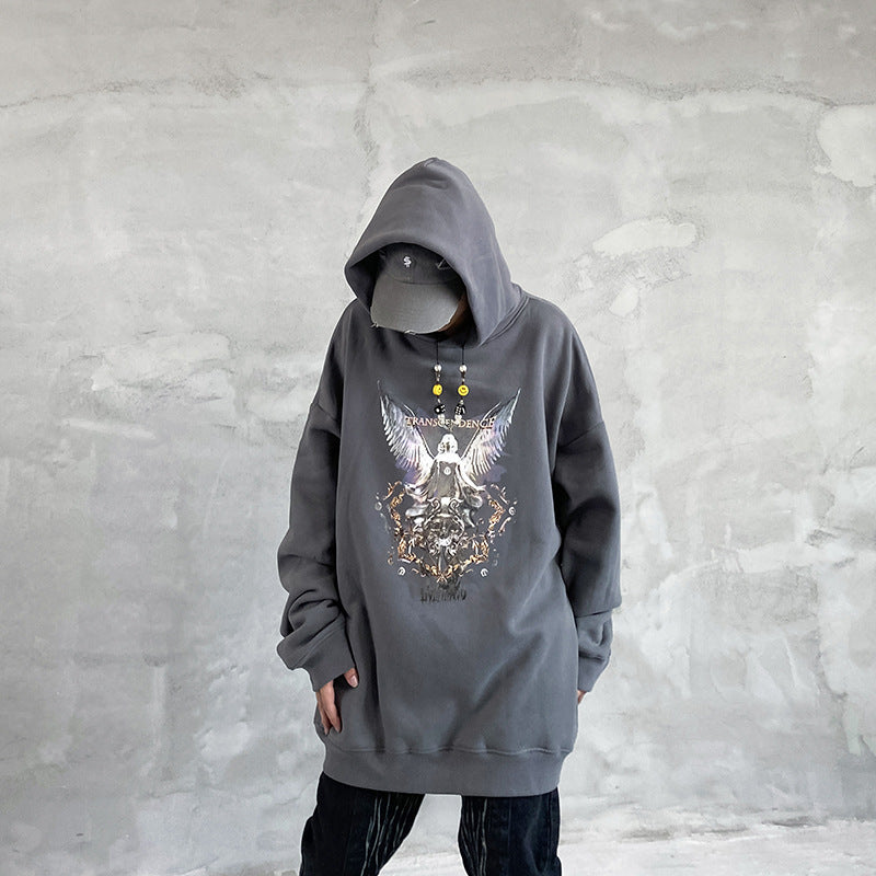 Hip Hop Angel Print Hooded Pullover Sweatshirt
