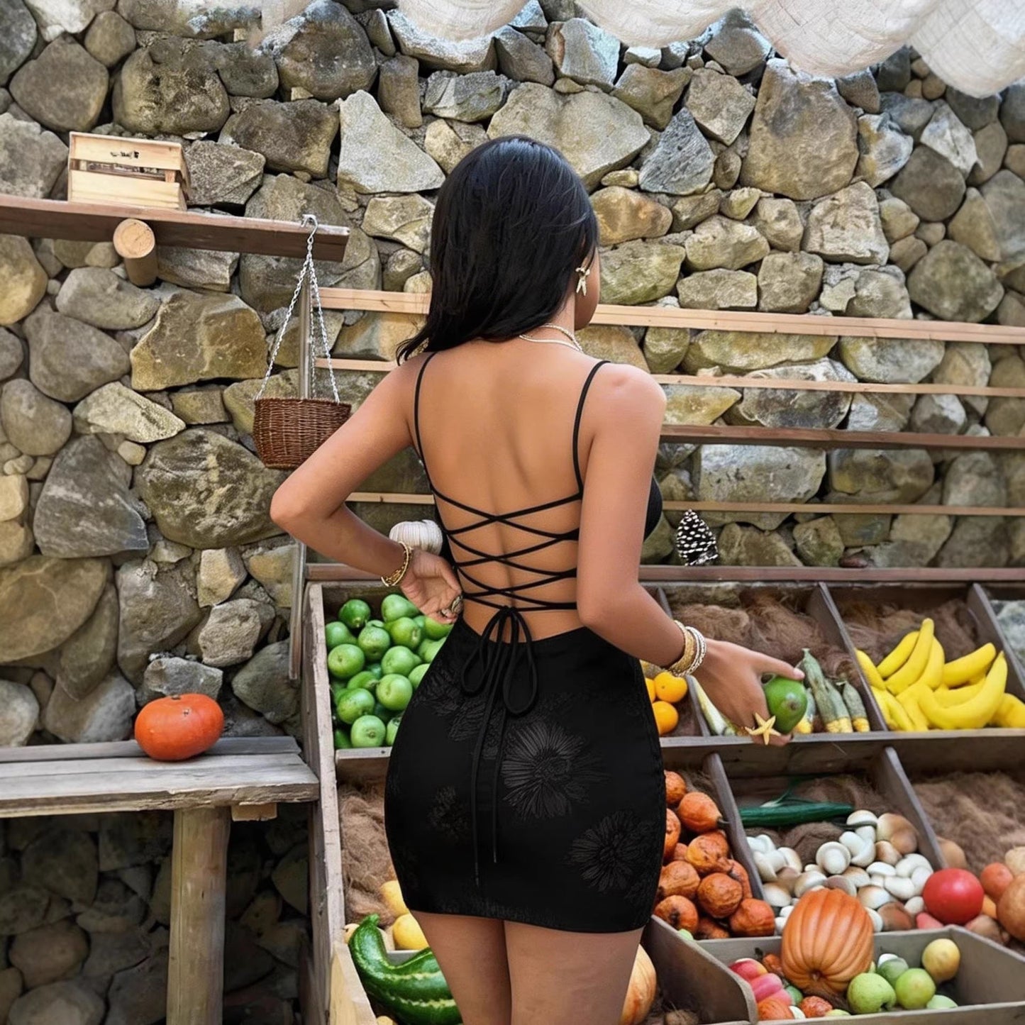 Womens Strapless Backless Lace-Up Dress LadyShow.Store