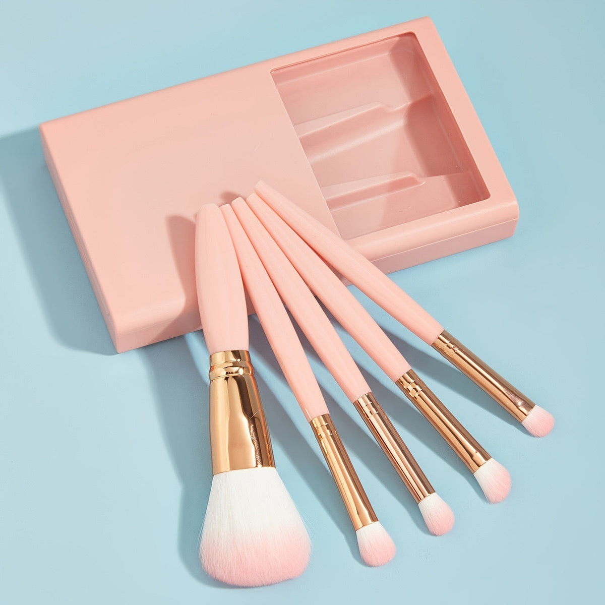 5 PCs Makeup Brushes With Mirror Travel Set LadyShow.Store