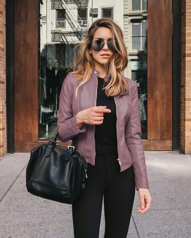 Autumn and winter women's fashion leather PU suit jacket LadyShow.Store