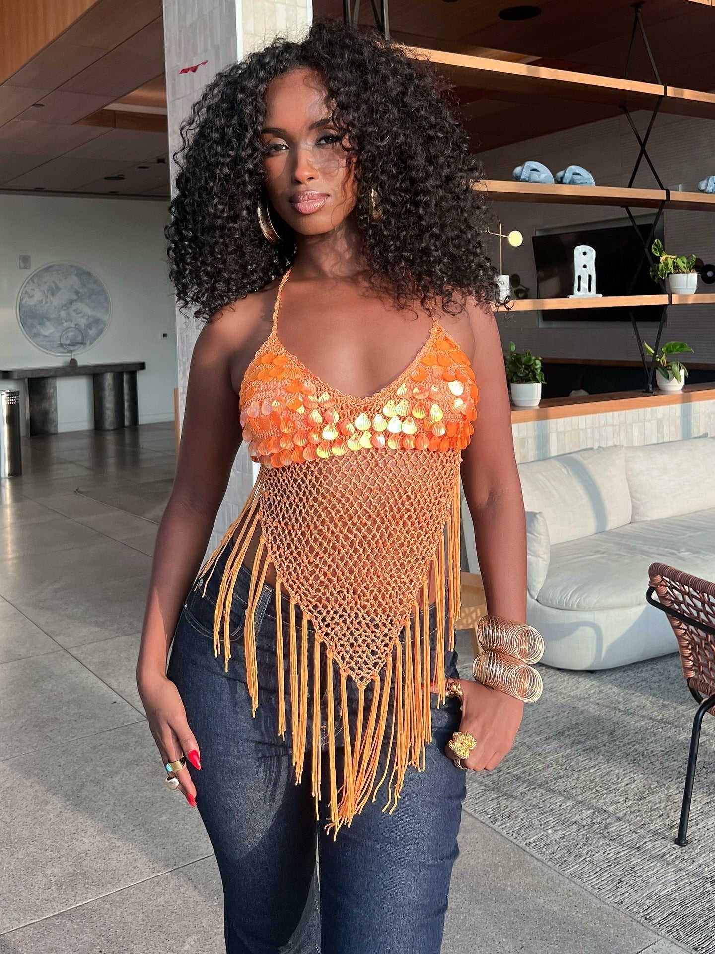 Beach Vacation Sequined Tassel Camisole Top NorixaFashion.com