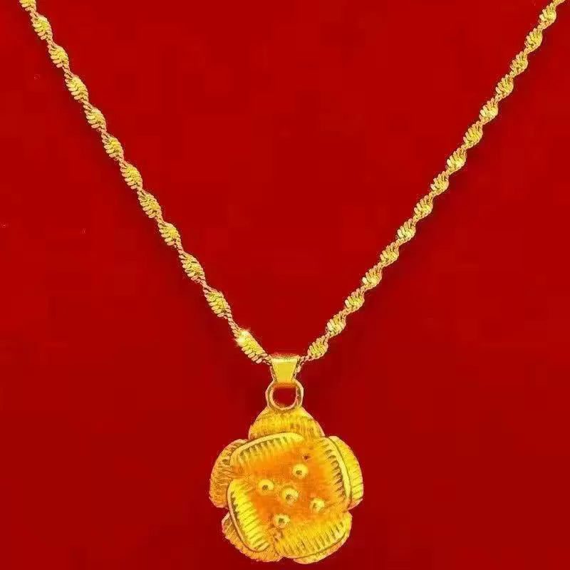 Gold-plated Brass Pendant Necklace For Women, Water Wave Textured Collarbone Chain LadyShow.Store