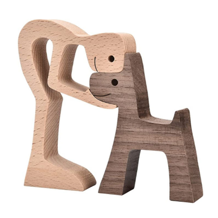 DIY Figurine Wood Dog Ornament Sculpture Home Decoration A Man A Dog Wood Sculpture Christmas Gifts Model Decor PearlNestDecor.com