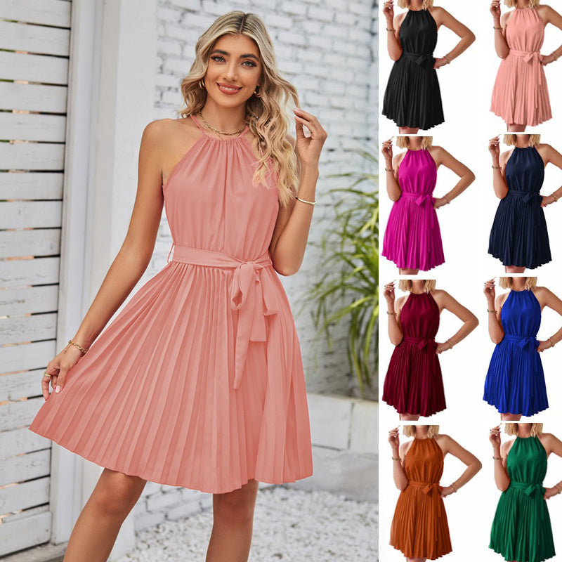 Halter Strapless Pleated Sundress NorixaFashion.com