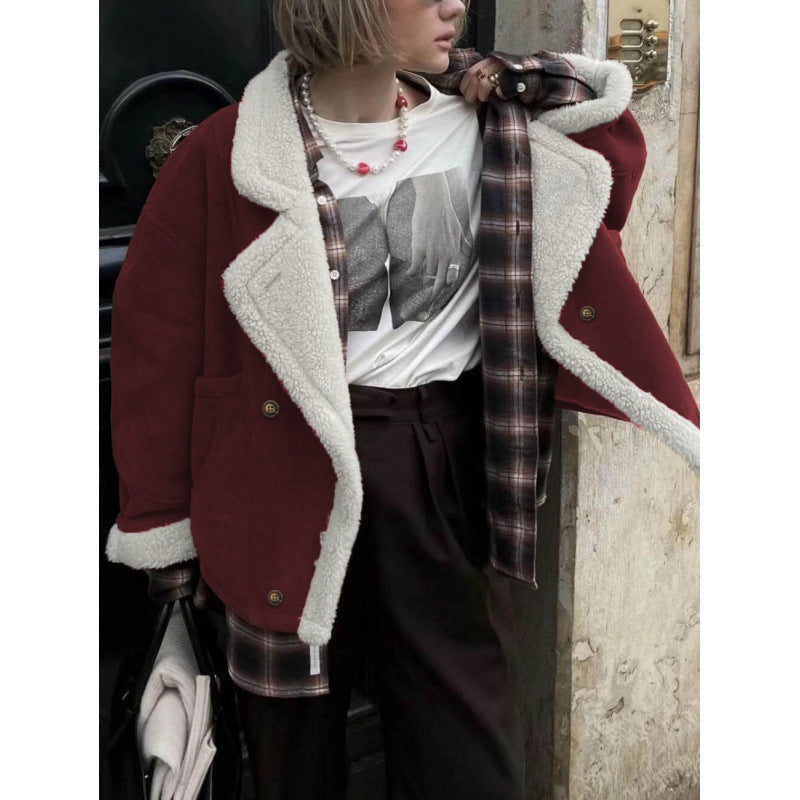 2026 Cross-border Autumn And Winter New European And American Women's Thickened Warm Fashion Loose Casual Retro Lamb Wool Jacket For Women NorixaFashion.com