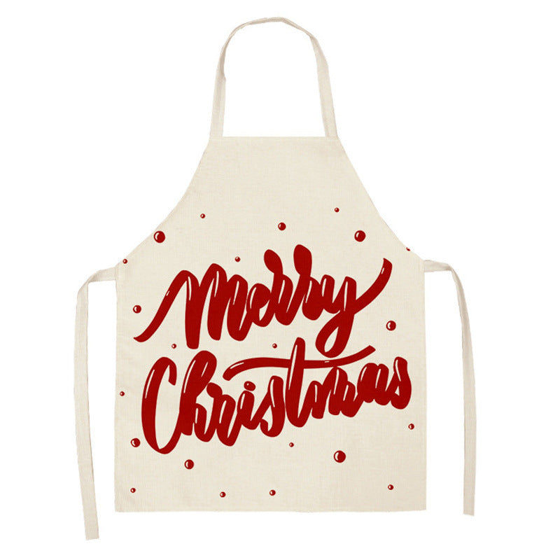 Christmas Deer Art Pattern Female Cleaning Home Cooking Kitchen Apron Chef Ear Cotton Linen PearlNestDecor.com