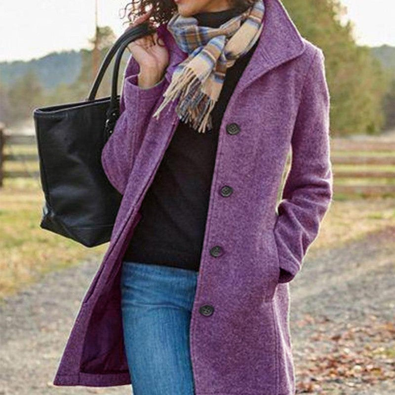 Winter Single-breasted Lapel Coat Fashion Commuter Slim Mid-length Jacket Women's Clothing LadyShow.Store
