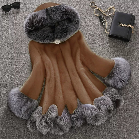 Faux Fur Women's White Rabbit Fur Mink Fur Winter Hooded Coat NorixaFashion.com