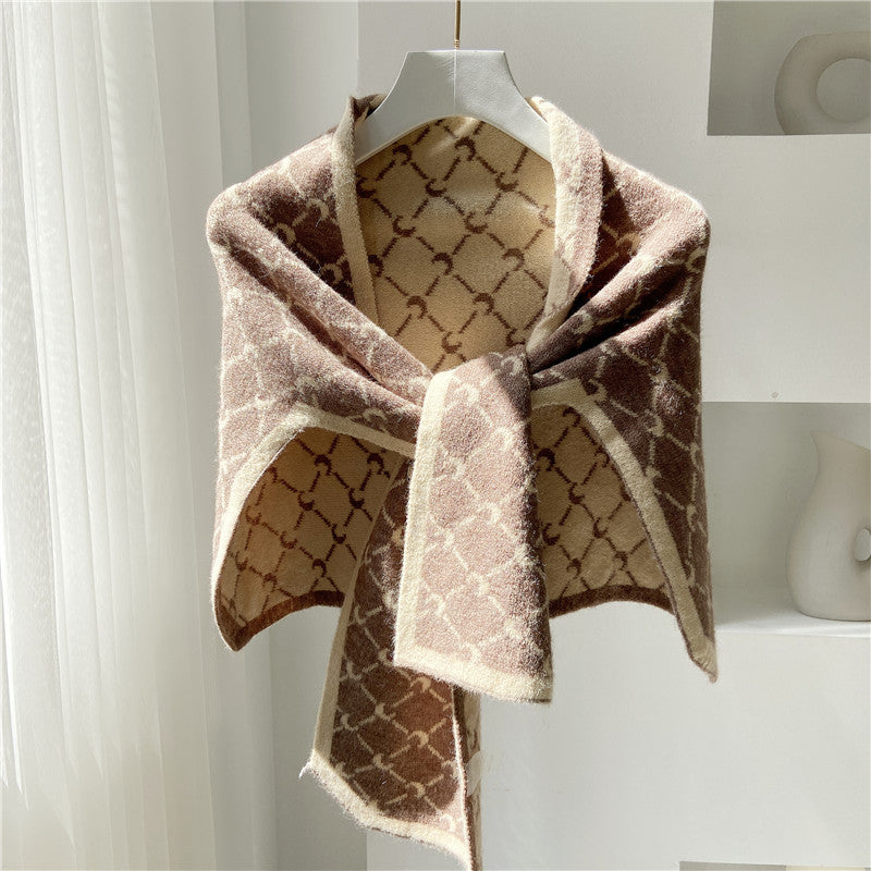 Knotted Shoulders With Contrasting Color Small Shawls LadyShow.Store