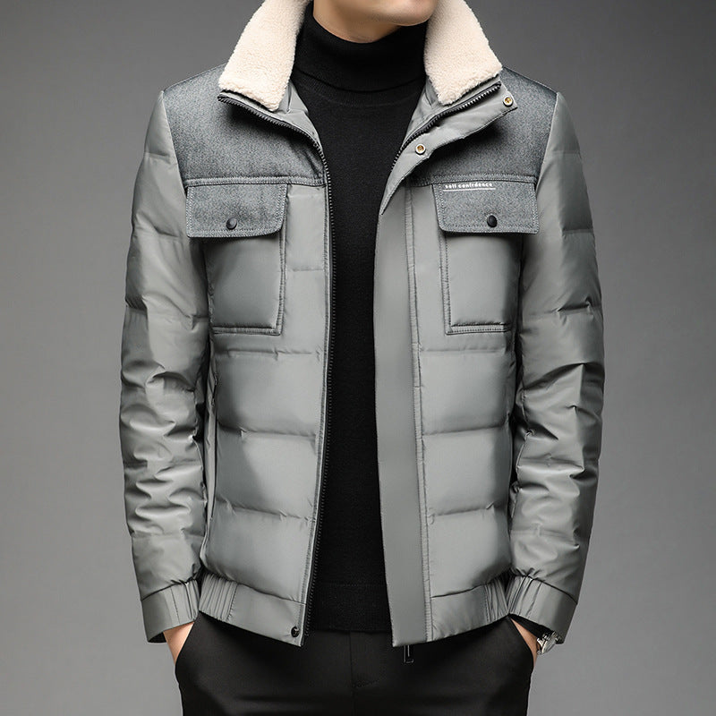 Men's Casual Winter Down Jacket with Fur Collar Pi-Mart