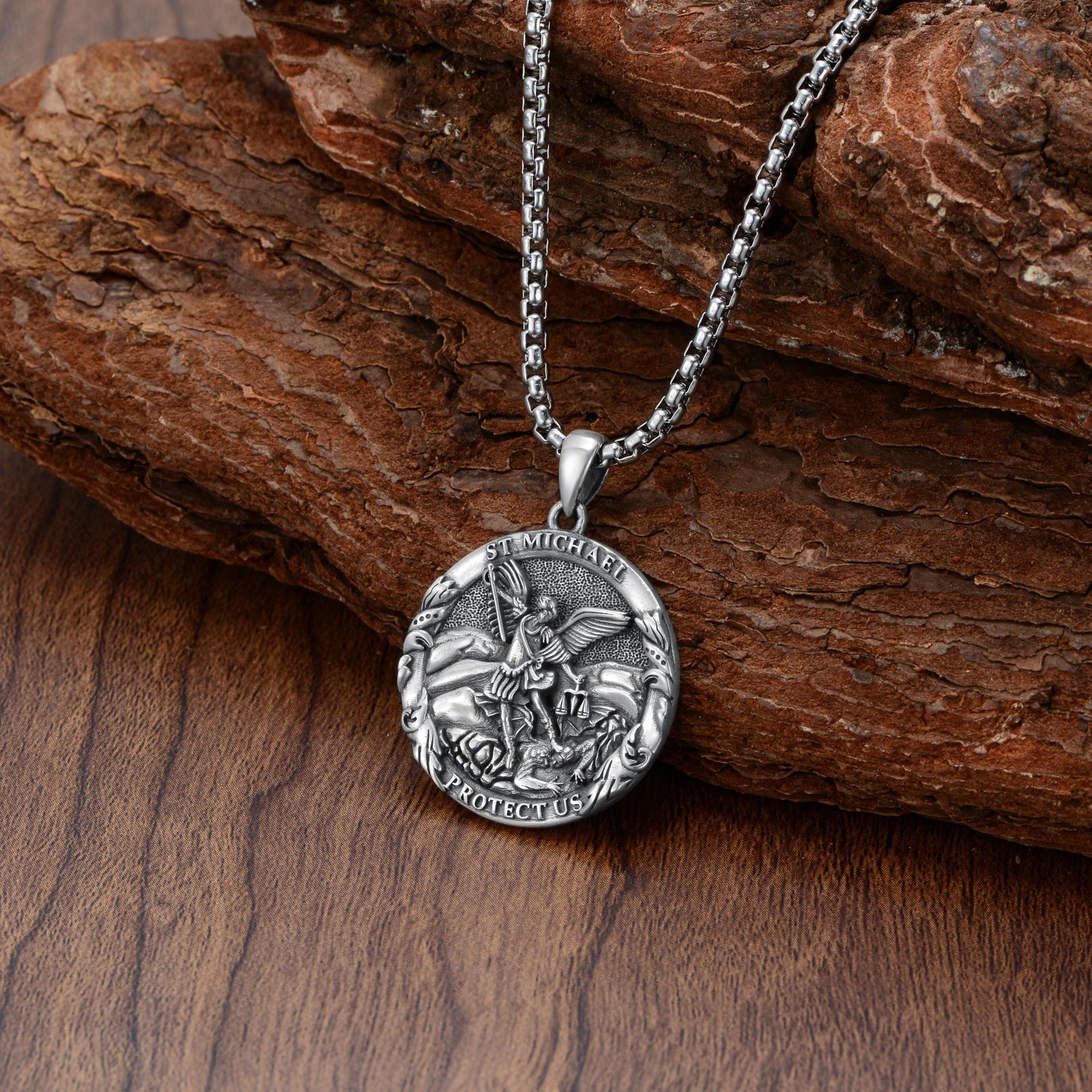 Saint Michael Medal Pendant Necklace The Archangel Catholic Medallions Amulet LadyShow.Store