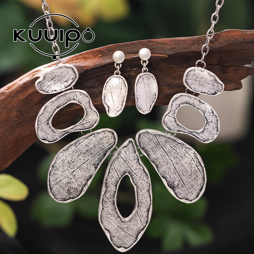Alloy Geometric Irregular Oval Colorful Oil Necklace Hollow Design Women's Necklace Eardrop Set LadyShow.Store