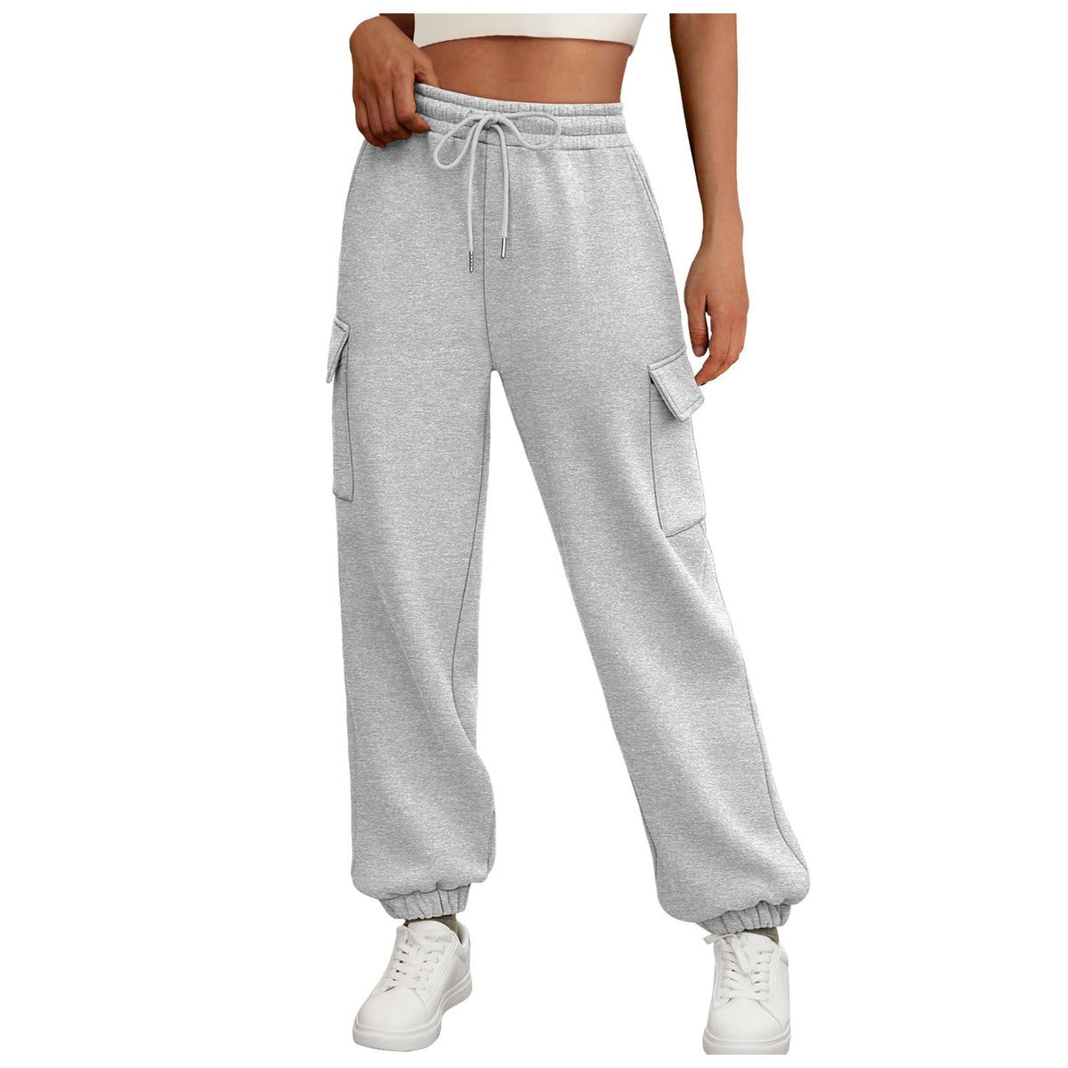 Women's Sweatpants Fleece Lined Baggy Athletic Jogger Trousers With Pockets Fall Casual Trendy Cargo Pants Fall Outfits NorixaFashion.com