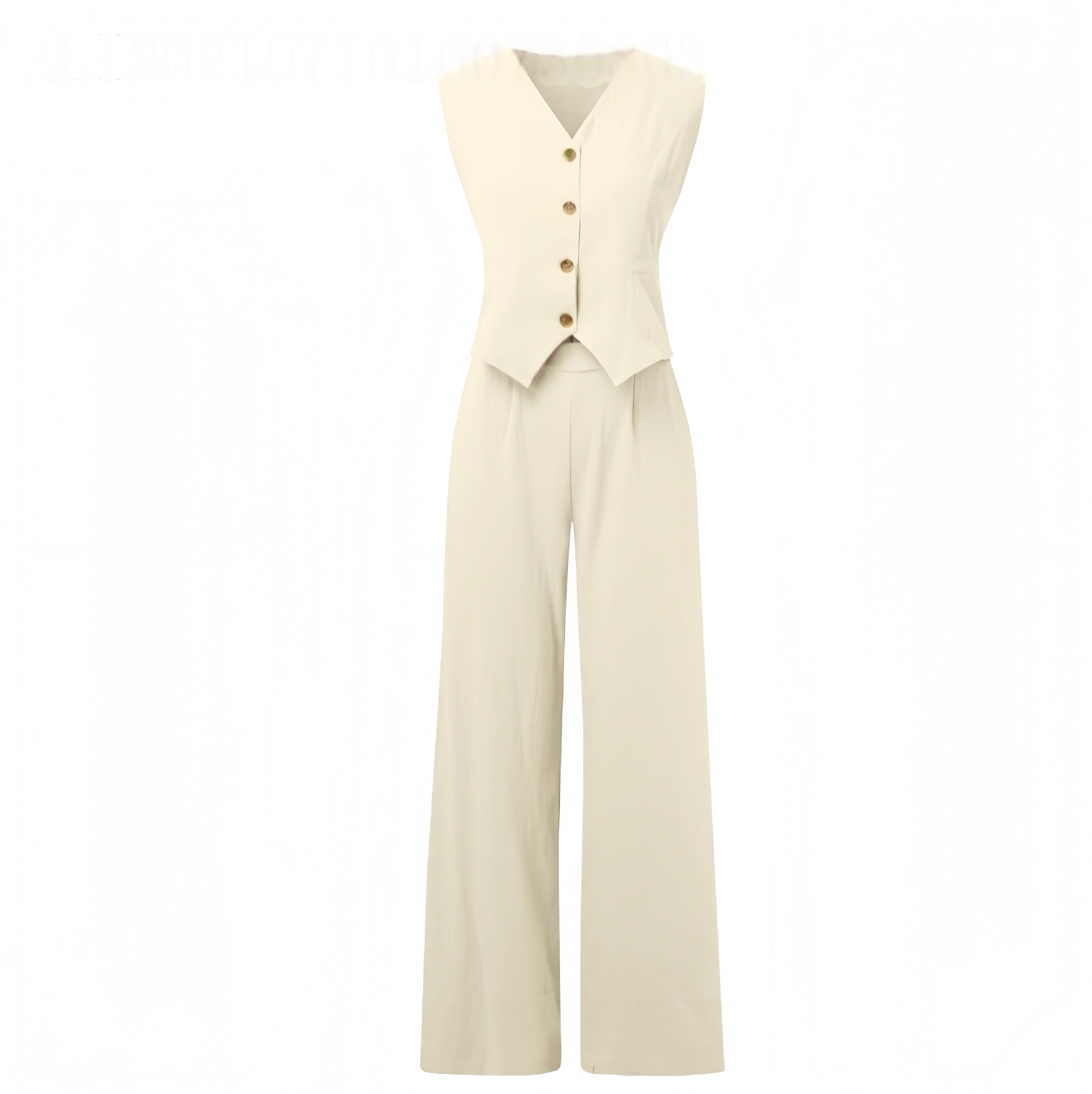 Summer Vest Suits V-neck Botton Sleeveless Top And Loose Straight Trousers Casual Womens Clothing NorixaFashion.com