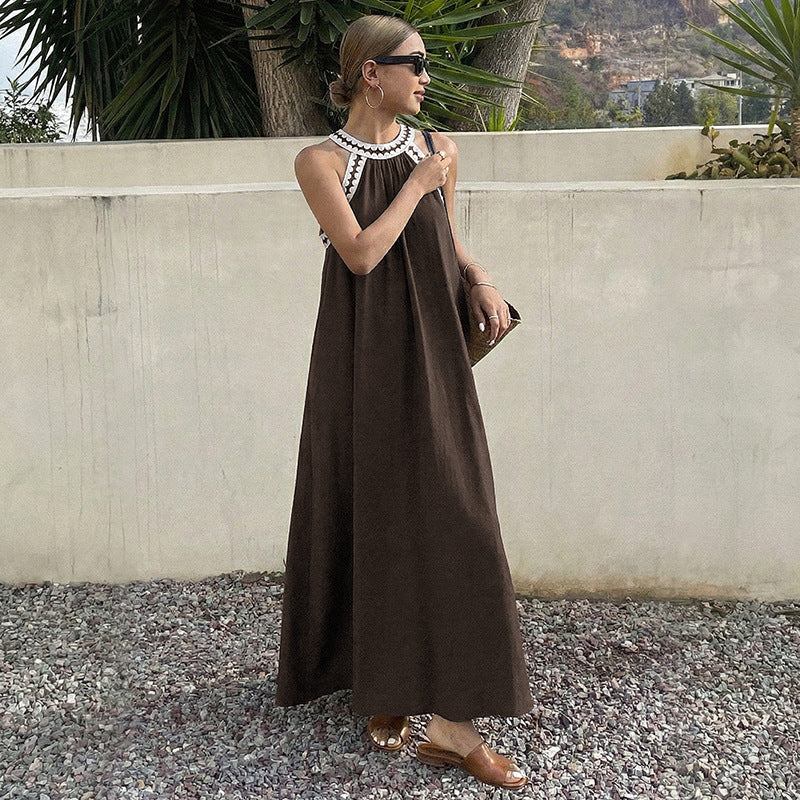 Resort-style Flared Halter Neck Dress NorixaFashion.com