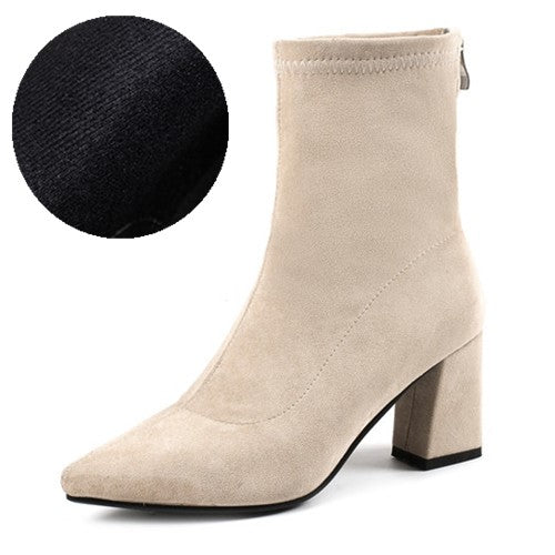 Women's Ankle Winter High-heeled Mid-tube Pointed Toe Thick-heeled Martin Boots LadyShow.Store