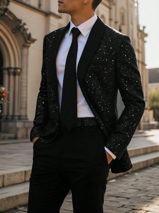 2026 European And American Cross-Border Amazon Men's Suit Jacket Shiny Banquet Wedding Party Suit Men 230215 NorixaFashion.com