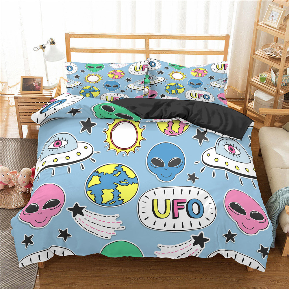 Cartoon Bedding Set Aerospace Astronaut Duvet Cover Quilt Cover Double Bed