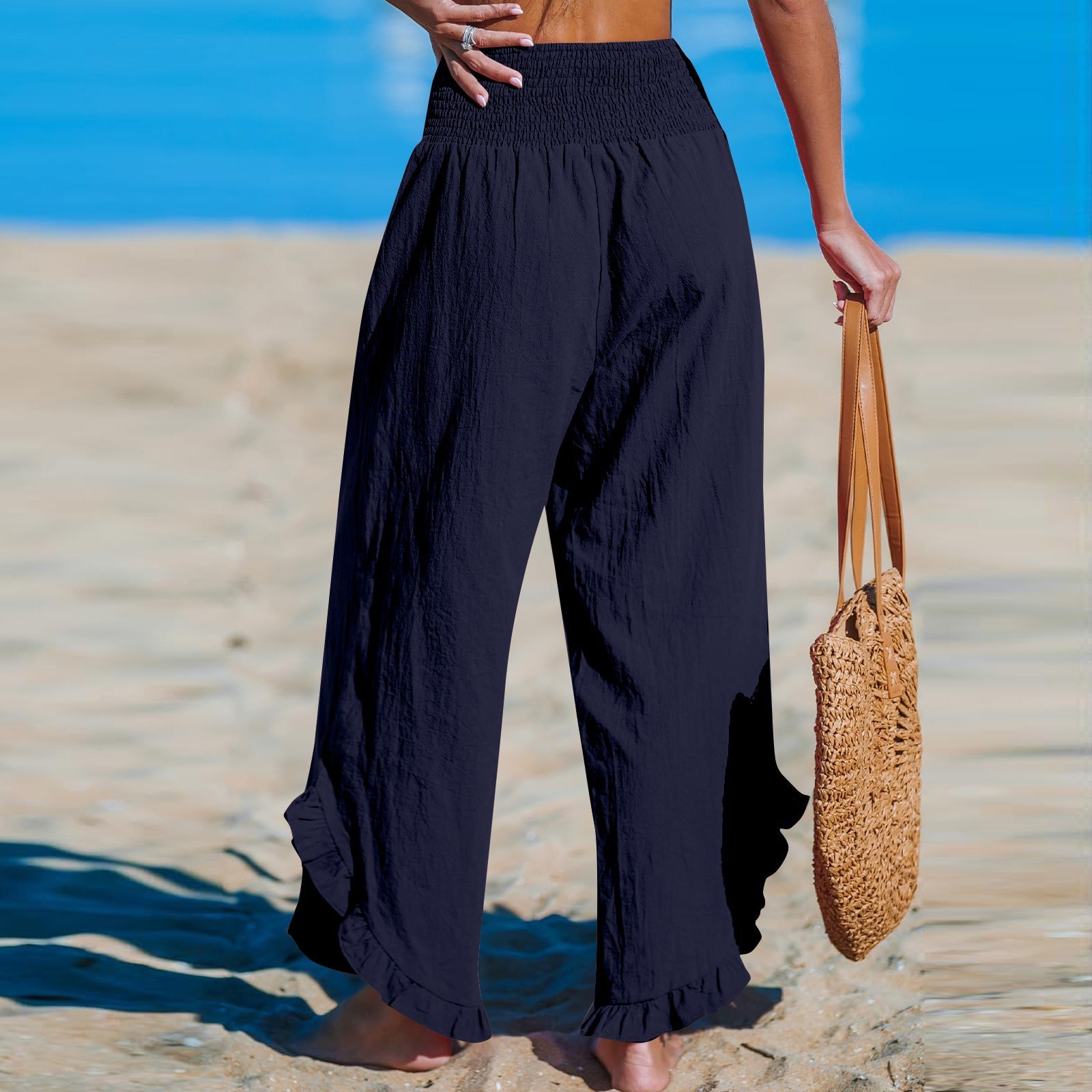 Pleated Asymmetrical Hem Cotton-linen Loose-fit Casual Pants NorixaFashion.com