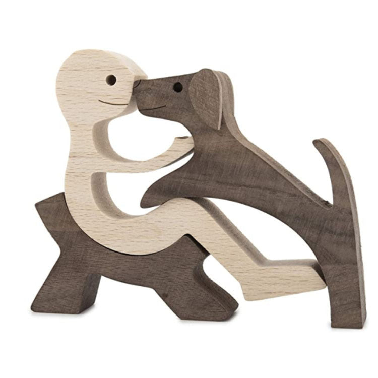 DIY Figurine Wood Dog Ornament Sculpture Home Decoration A Man A Dog Wood Sculpture Christmas Gifts Model Decor PearlNestDecor.com