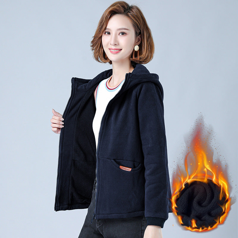 Women's Thick Hooded Sweatshirt, Stylish Short Jacket Pi-Mart