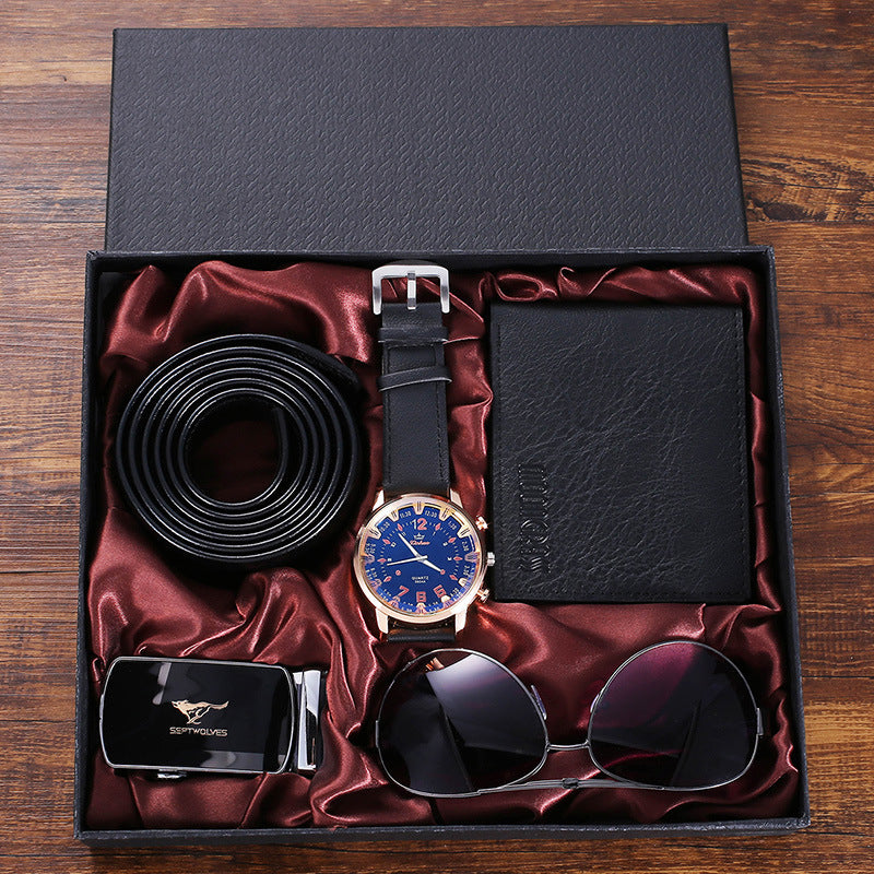 Fashion Creative Personality Watch Glasses Belt Wallet Set Gift Box Best YouTube Store