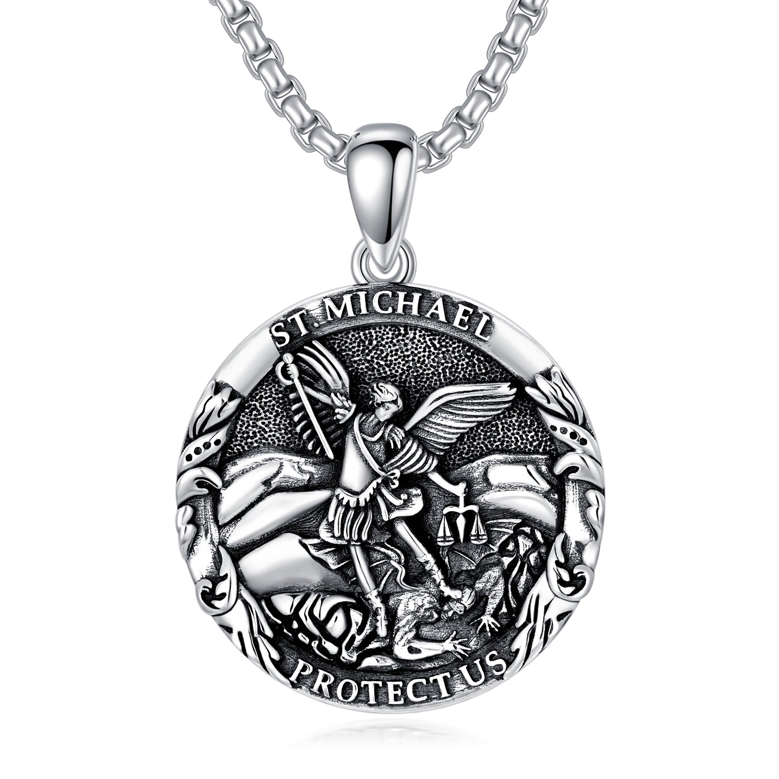 Saint Michael Medal Pendant Necklace The Archangel Catholic Medallions Amulet LadyShow.Store