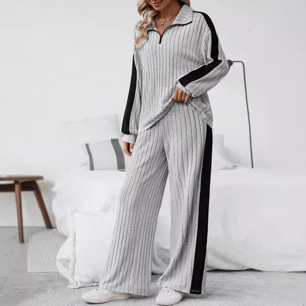 Casual Suit Women's Sweater Wide Leg Pants Two-piece Set LadyShow.Store