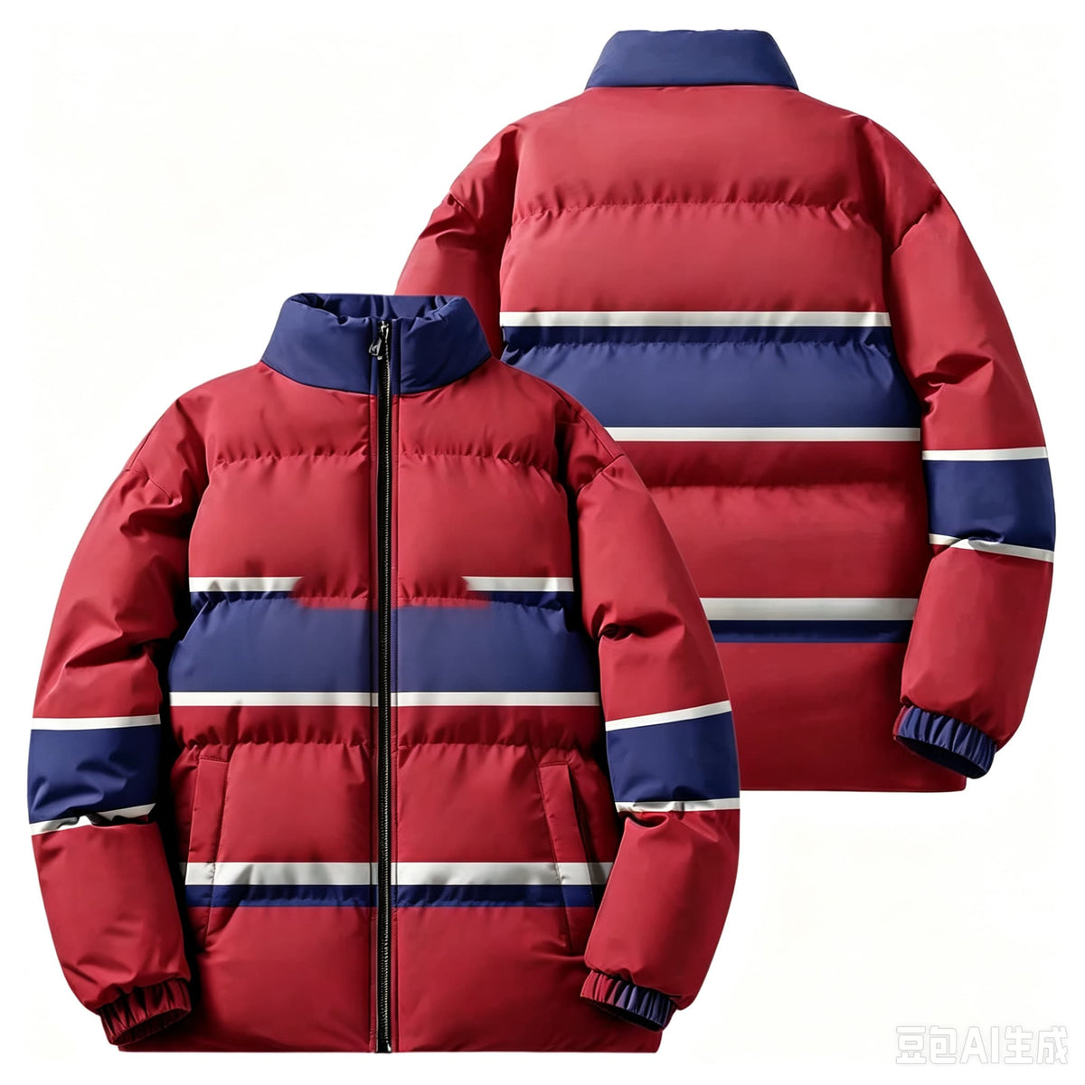 2026 Men Winter Stand Collar Puffer Jacket Color Block Striped Patchwork Cotton Padded Coat Loose Windproof Warm Racing Style Outerwear Male Casual Zipper Thick Winter Outfits NorixaFashion.com