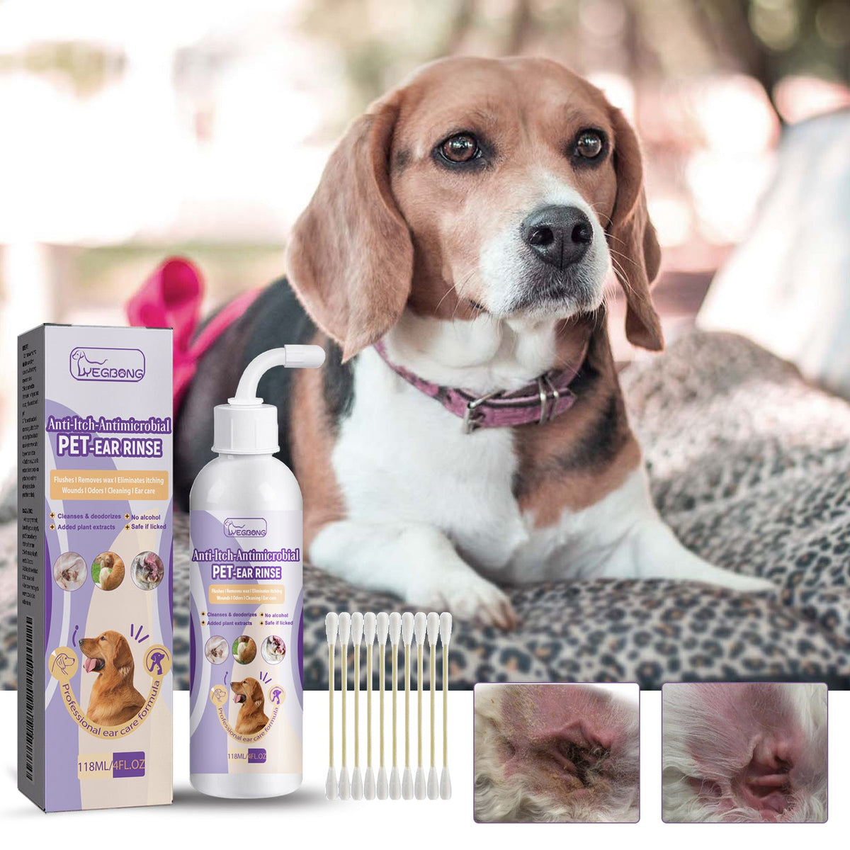 Pet Ear Cleanser 118ml 1box-10pcs 1bag Cotton Stick Tri Light Beauty