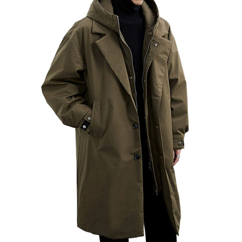 Coat Coat Men's False Two Pieces Hooded Mid-length Trench Coat LadyShow.Store