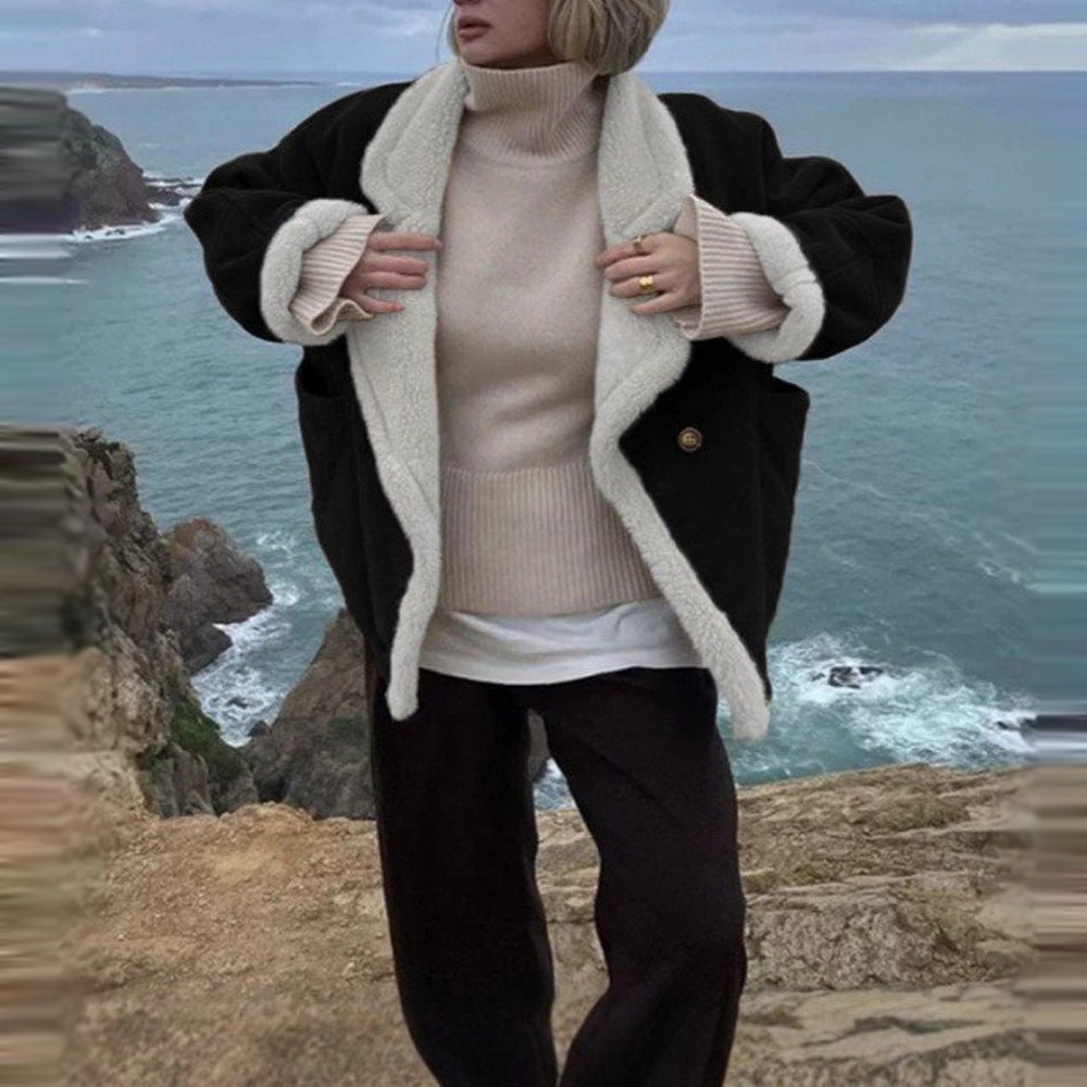 2026 Cross-border Autumn And Winter New European And American Women's Thickened Warm Fashion Loose Casual Retro Lamb Wool Jacket For Women NorixaFashion.com