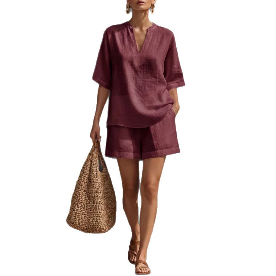 New Stylish Elegant Loose-Fit V-Neck Two-Piece Set NorixaFashion.com
