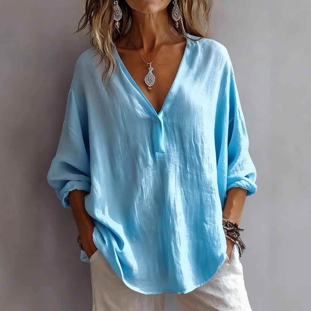 Womens Casual Loose Fashion Solid Color Long-Sleeve Top NorixaFashion.com