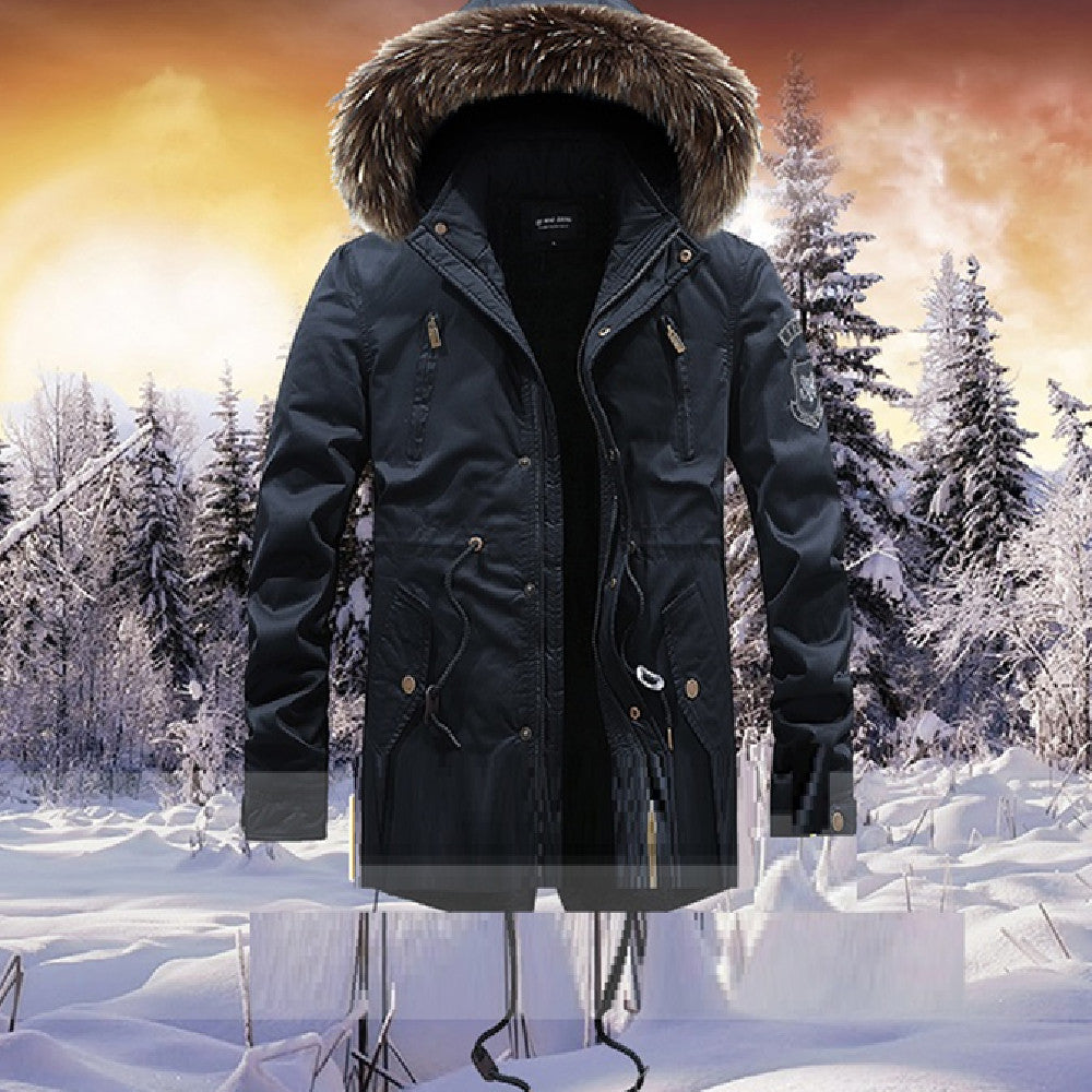Men's Mid-length Cotton Coat With Big Fur Collar LuxuryLifeWay Online Store