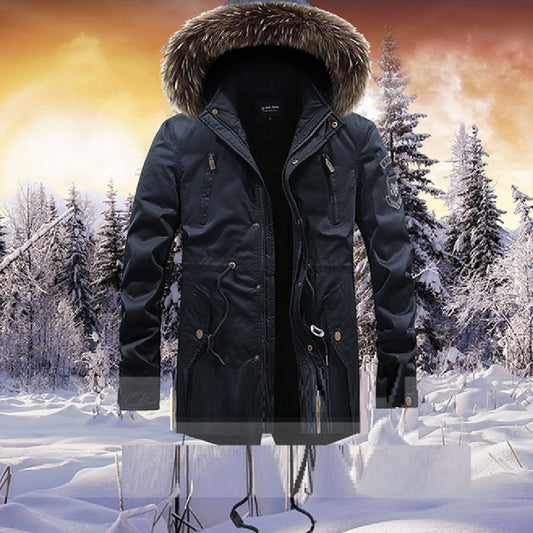 Men's Mid-length Cotton Coat With Big Fur Collar Best YouTube Store