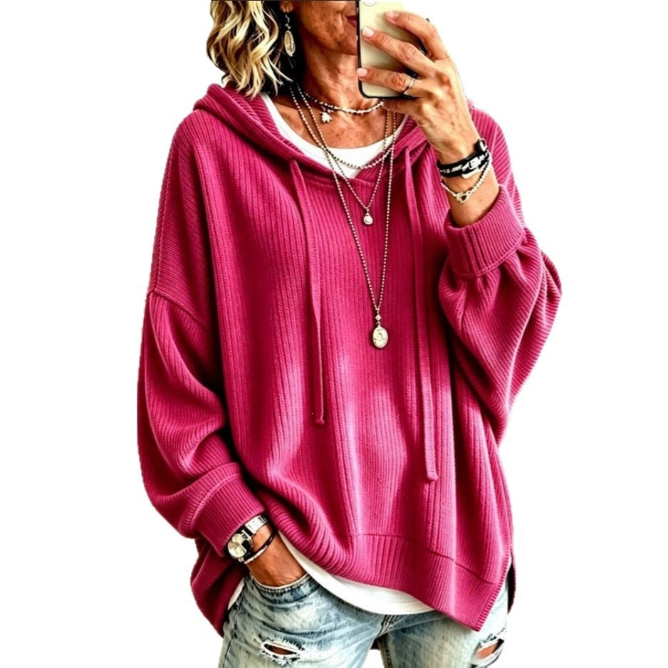2026 European And American Women's Fashion Amazon Independent Store Hooded Drawstring Woven Corduroy Sweatshirt Jacket Loose Top NorixaFashion.com