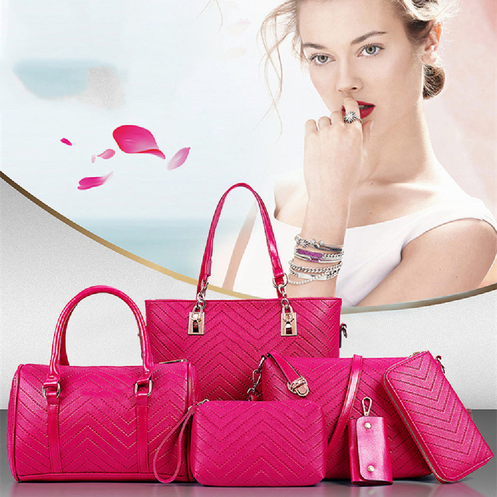 Trendy Embossed Six-Piece Fashionable Mother Bag Set Pi-Mart