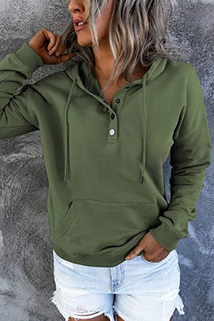 Long-sleeved Hooded Sweatshirt With Pockets Fashion Casual Button Drawstring Design Hoodie Top Spring And Autumn Sports Clothing For Women LadyShow.Store