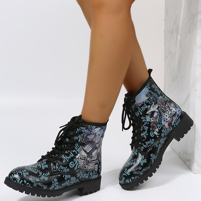 Women's Martin Boots Fashion Print Cartoon British Ins Fashion LadyShow.Store