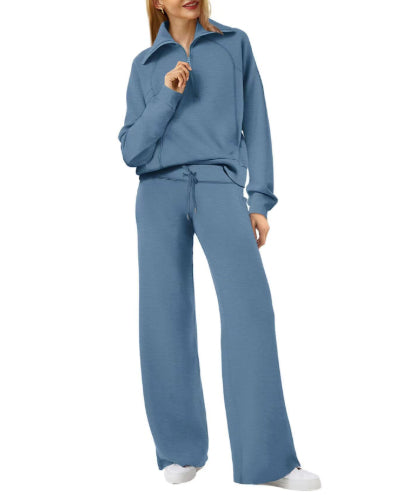 Leisure Sports Suit Long-sleeve Zipper Sweatshirt Wide Leg Pants Two-piece Set NorixaFashion.com